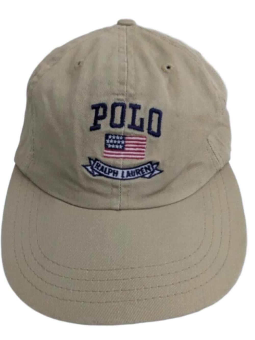 Vintage 90s Polo Ralph Lauren Made in USA Khaki Strapback Hat Cap Flag Logo